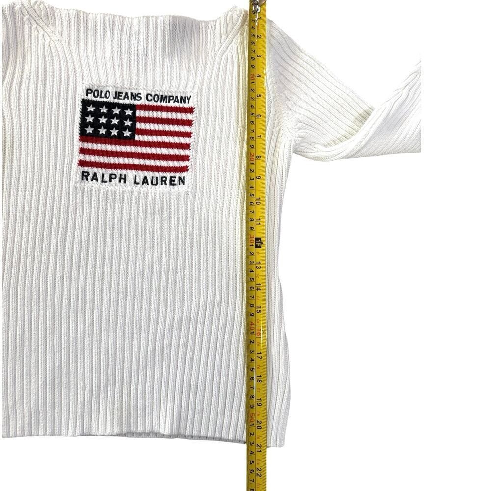 VTG Y2K Polo Ralph Lauren Polo Ribbed Knit Sweater American Flag White Red Small - Picture 9 of 15